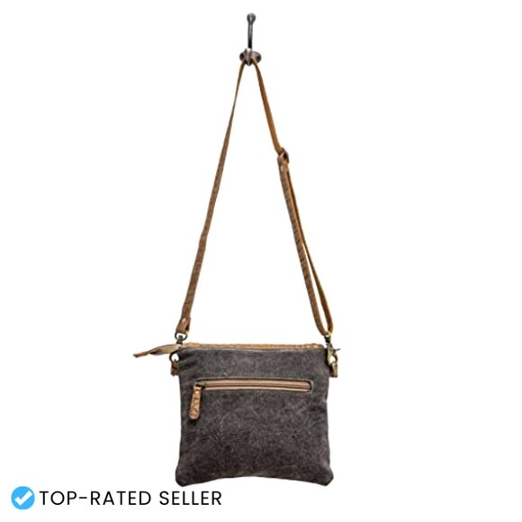 Western Cow Print Crossbody Bag Leather Strap Canvas Saddle Style Boho Chic - Picture 6 of 7